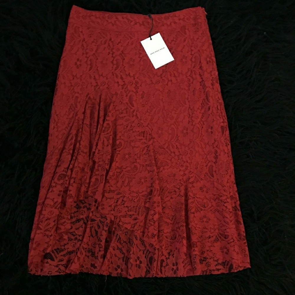 Festive red lace skirt